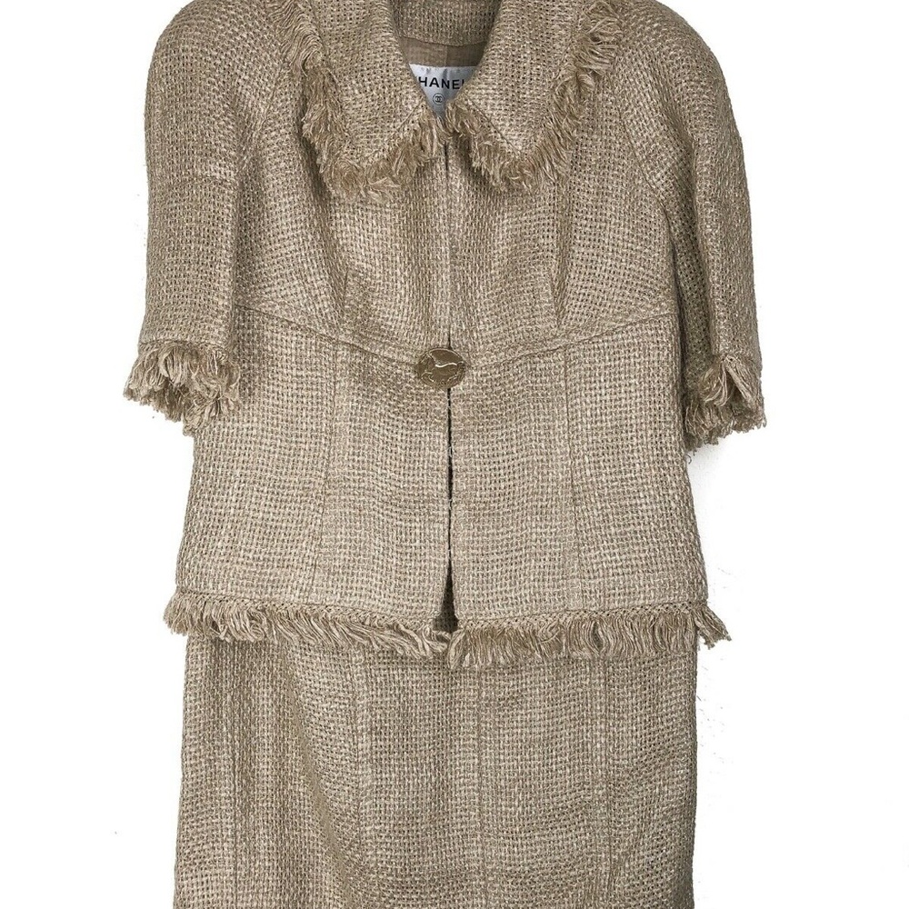New Chanel Beige Linen Skirt Suit Jacket